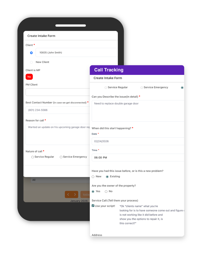 Bid Fire job call tracking CRM garage door repair Garage Doors